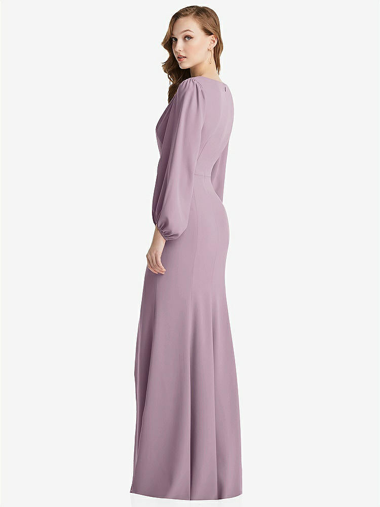 【STYLE: 3083】Long Puff Sleeve V-Neck Trumpet Gown【COLOR: Suede Rose】