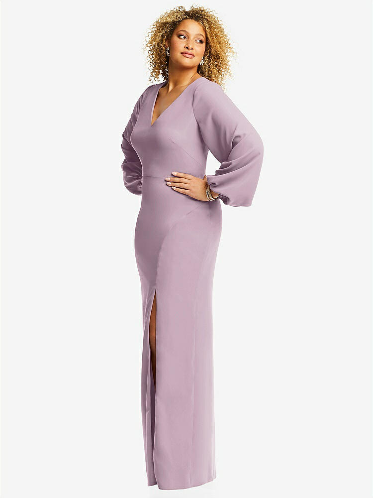 【STYLE: 3083】Long Puff Sleeve V-Neck Trumpet Gown【COLOR: Suede Rose】