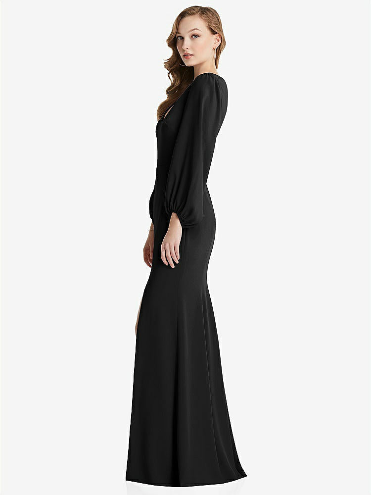【STYLE: 3083】Long Puff Sleeve V-Neck Trumpet Gown【COLOR: Black】