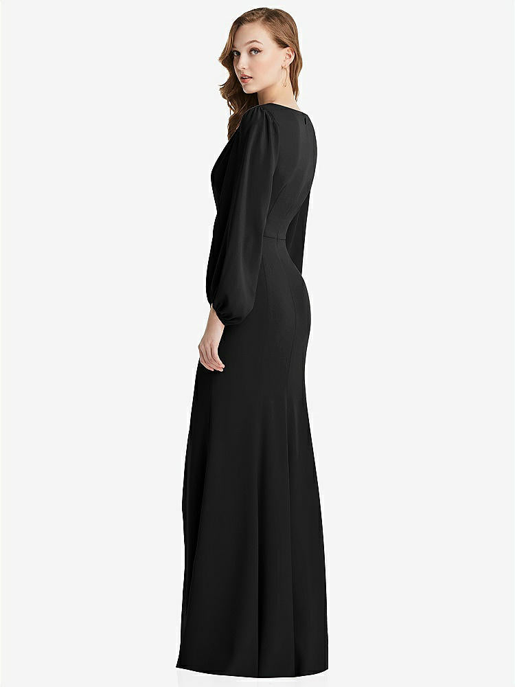 【STYLE: 3083】Long Puff Sleeve V-Neck Trumpet Gown【COLOR: Black】