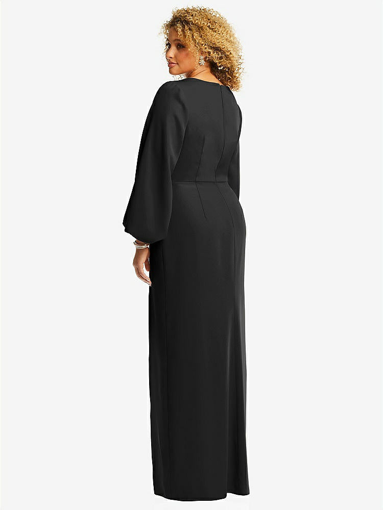 【STYLE: 3083】Long Puff Sleeve V-Neck Trumpet Gown【COLOR: Black】