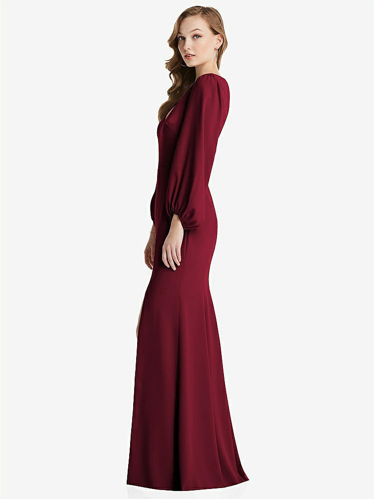 【STYLE: 3083】Long Puff Sleeve V-Neck Trumpet Gown【COLOR: Burgundy】