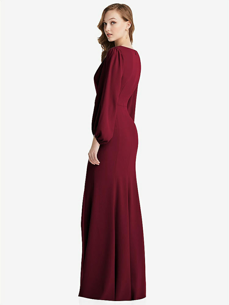 【STYLE: 3083】Long Puff Sleeve V-Neck Trumpet Gown【COLOR: Burgundy】