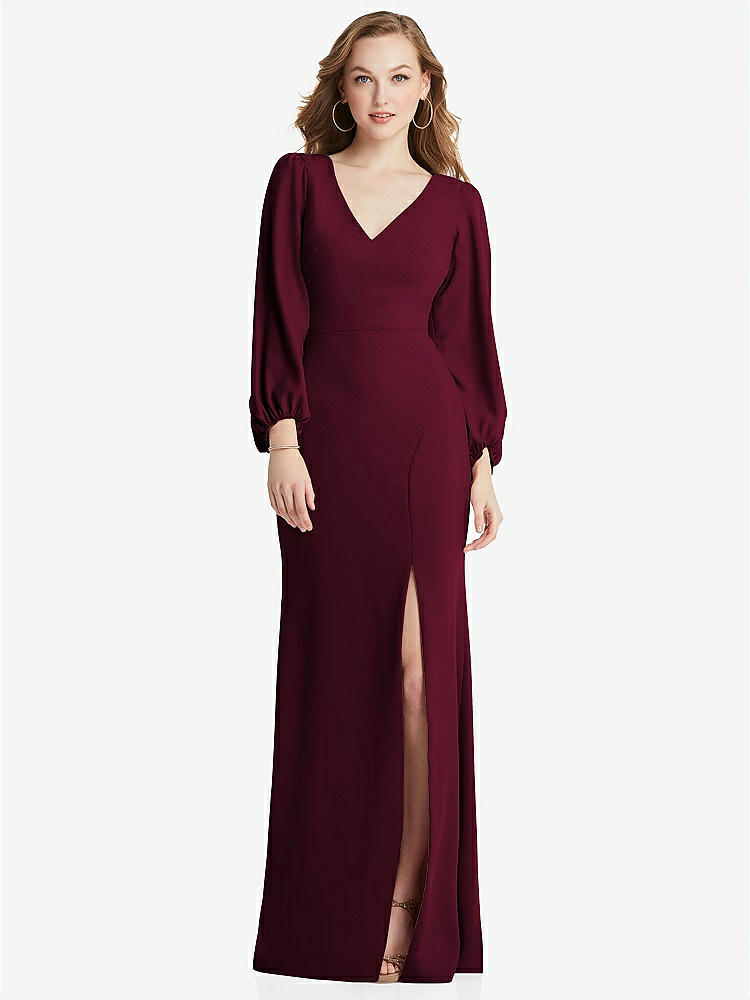 【NEW】【STYLE: 3083】長い パフ 袖 Vネック トランペット ガウン【COLOR: Cabernet】【SIZE: 00-30W】
