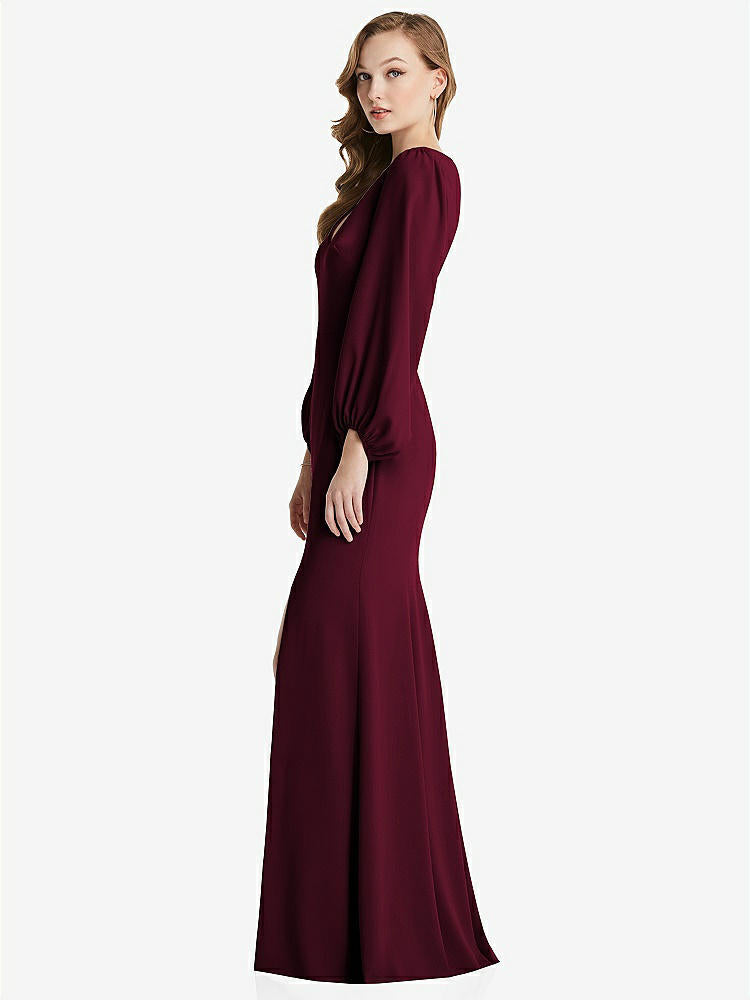 【NEW】【STYLE: 3083】長い パフ 袖 Vネック トランペット ガウン【COLOR: Cabernet】【SIZE: 00-30W】