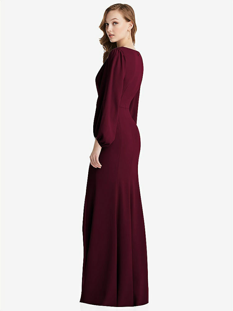 【NEW】【STYLE: 3083】長い パフ 袖 Vネック トランペット ガウン【COLOR: Cabernet】【SIZE: 00-30W】
