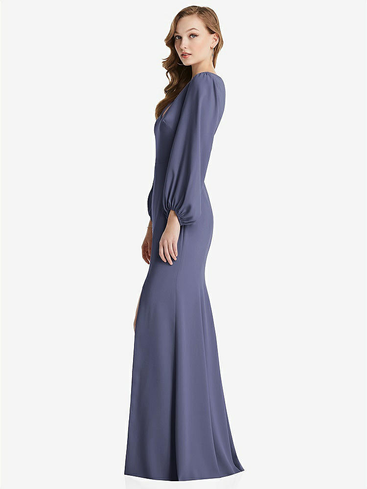 【NEW】【STYLE: 3083】長い パフ 袖 Vネック トランペット ガウン【COLOR: French Blue】【SIZE: 00-30W】