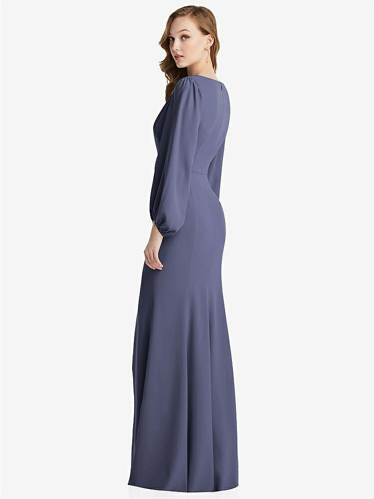 【NEW】【STYLE: 3083】長い パフ 袖 Vネック トランペット ガウン【COLOR: French Blue】【SIZE: 00-30W】