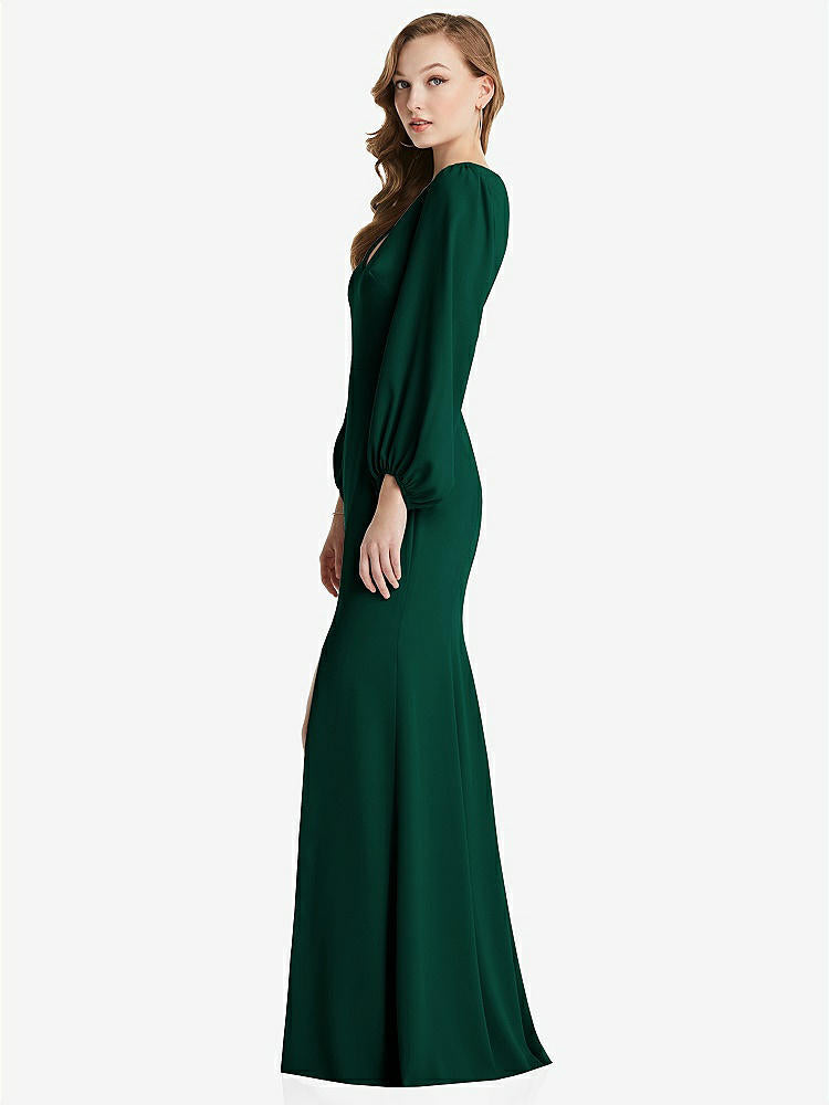 【NEW】【STYLE: 3083】長い パフ 袖 Vネック トランペット ガウン【COLOR: Hunter Green】【SIZE: 00-30W】