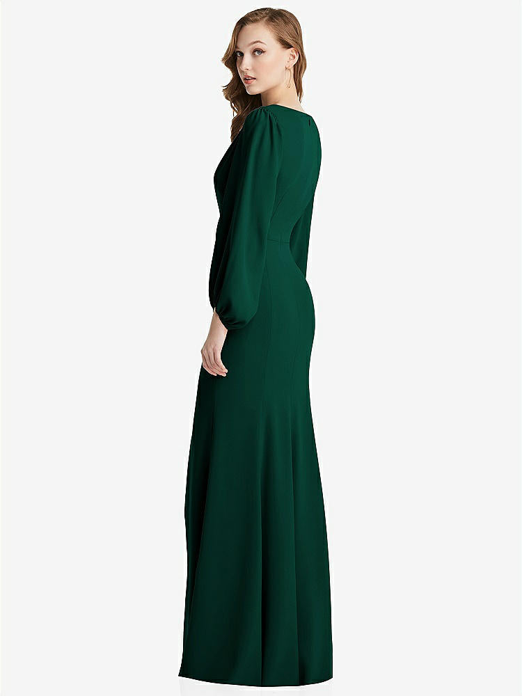 【NEW】【STYLE: 3083】長い パフ 袖 Vネック トランペット ガウン【COLOR: Hunter Green】【SIZE: 00-30W】