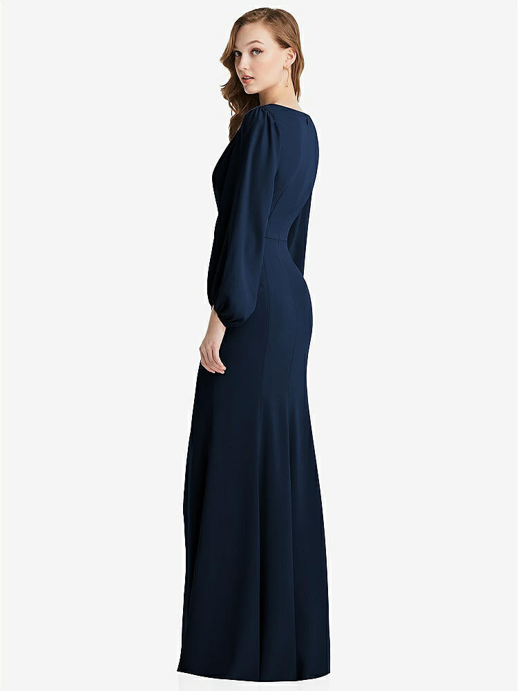 【STYLE: 3083】Long Puff Sleeve V-Neck Trumpet Gown【COLOR: Midnight Navy】