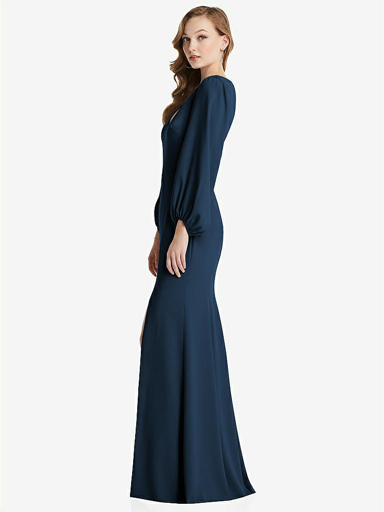 【NEW】【STYLE: 3083】長い パフ 袖 Vネック トランペット ガウン【COLOR: Sofia Blue】【SIZE: 00-30W】