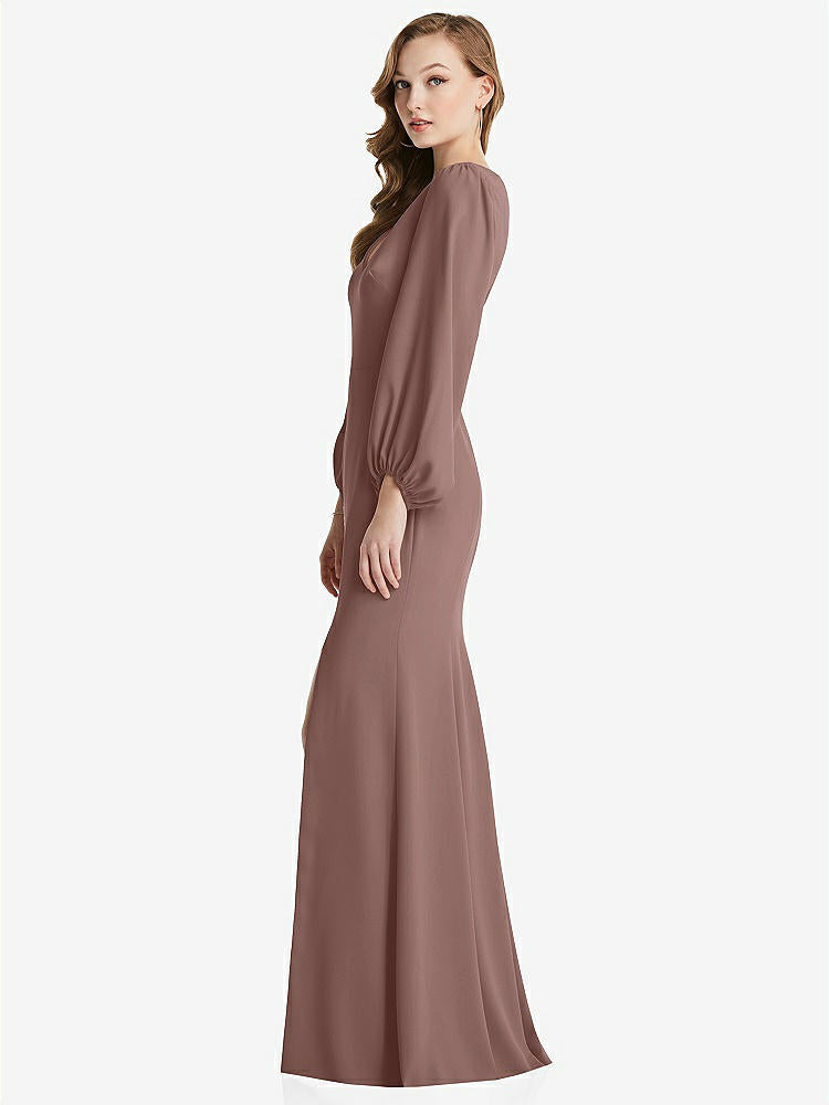 【STYLE: 3083】Long Puff Sleeve V-Neck Trumpet Gown【COLOR: Sienna】