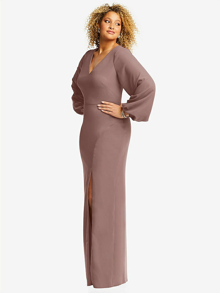 【STYLE: 3083】Long Puff Sleeve V-Neck Trumpet Gown【COLOR: Sienna】