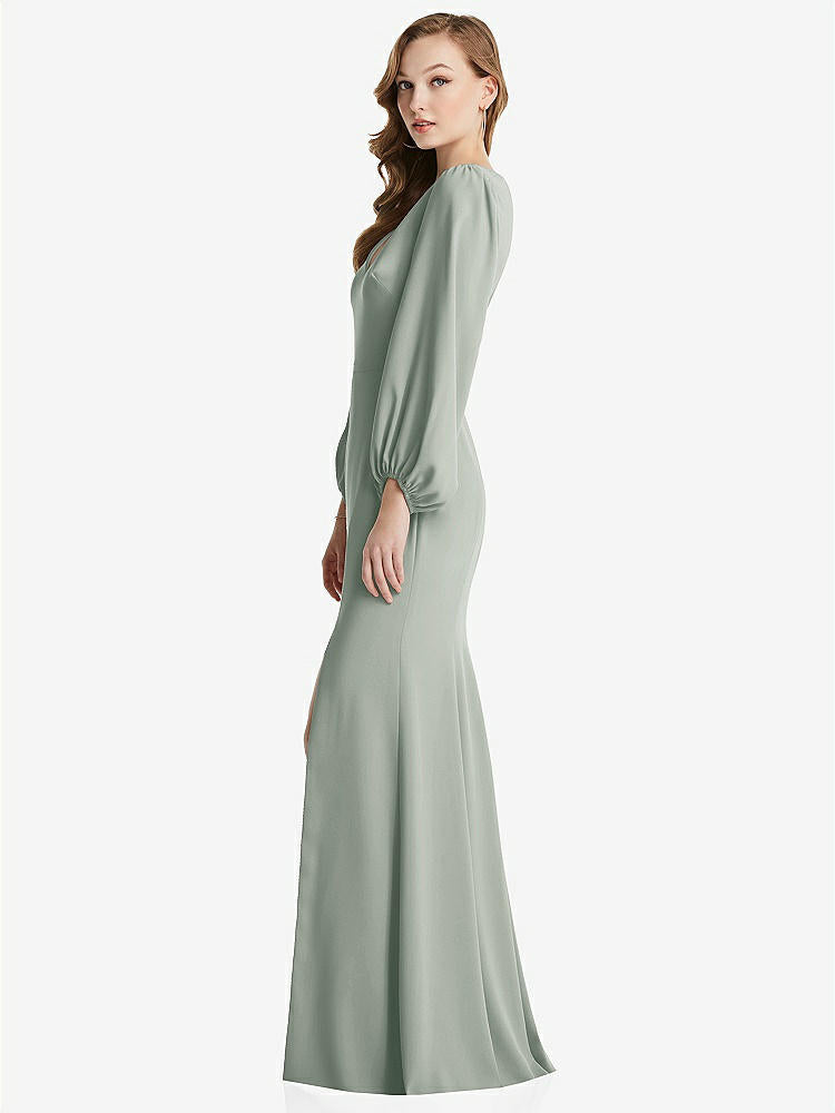 【STYLE: 3083】Long Puff Sleeve V-Neck Trumpet Gown【COLOR: Willow Green】