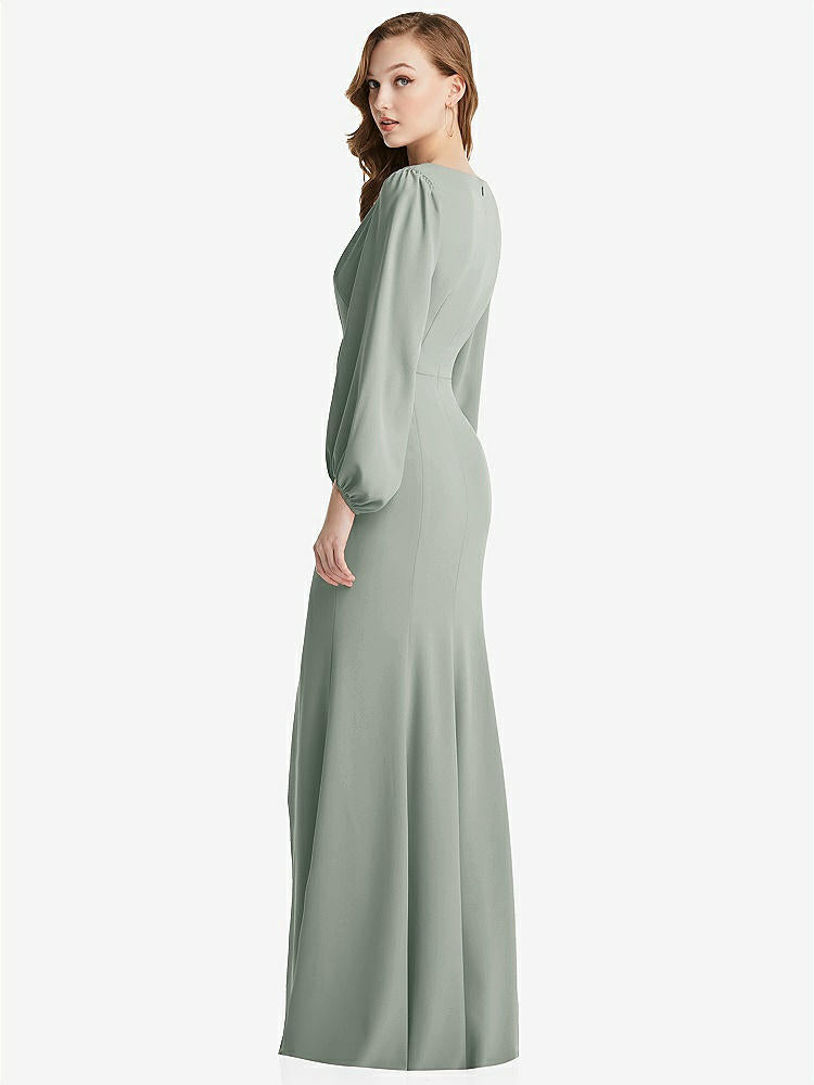 【STYLE: 3083】Long Puff Sleeve V-Neck Trumpet Gown【COLOR: Willow Green】