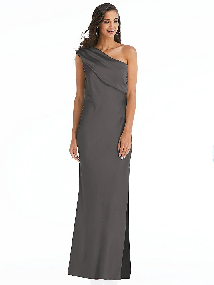 【NEW】【STYLE: 8210】ドレープ ワンショルダー コンバーチブル マキシ スリップ ドレス【COLOR: Caviar Gray】【SIZE: 00-30W】