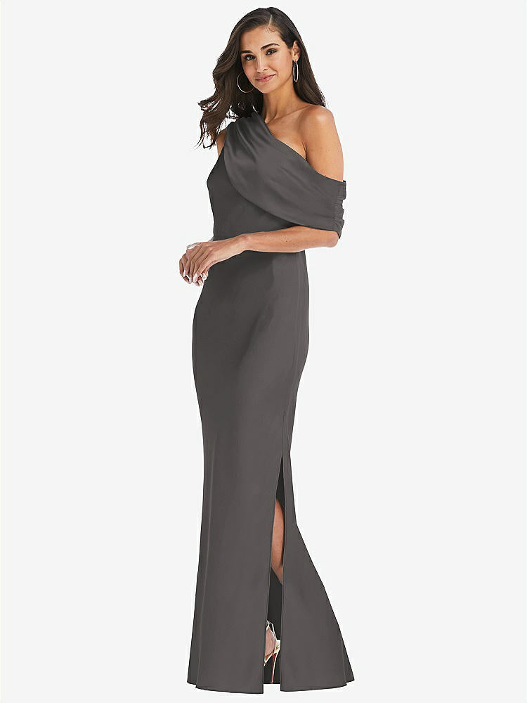 【NEW】【STYLE: 8210】ドレープ ワンショルダー コンバーチブル マキシ スリップ ドレス【COLOR: Caviar Gray】【SIZE: 00-30W】