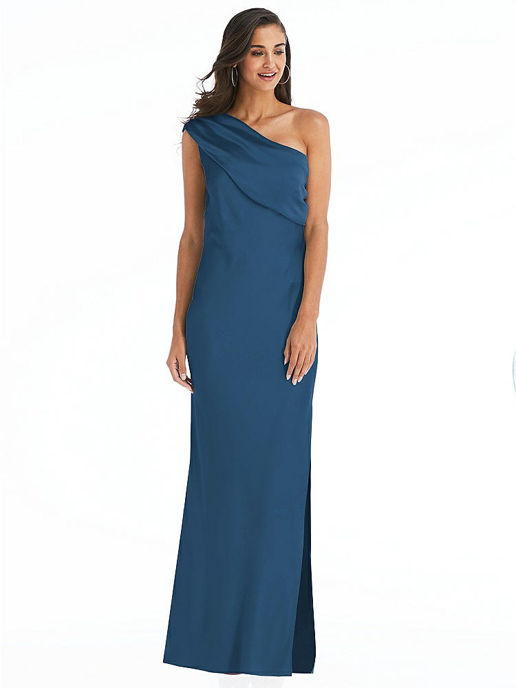 【STYLE: 8210】Draped One-Shoulder Convertible Maxi Slip Dress【COLOR: Dusk Blue】
