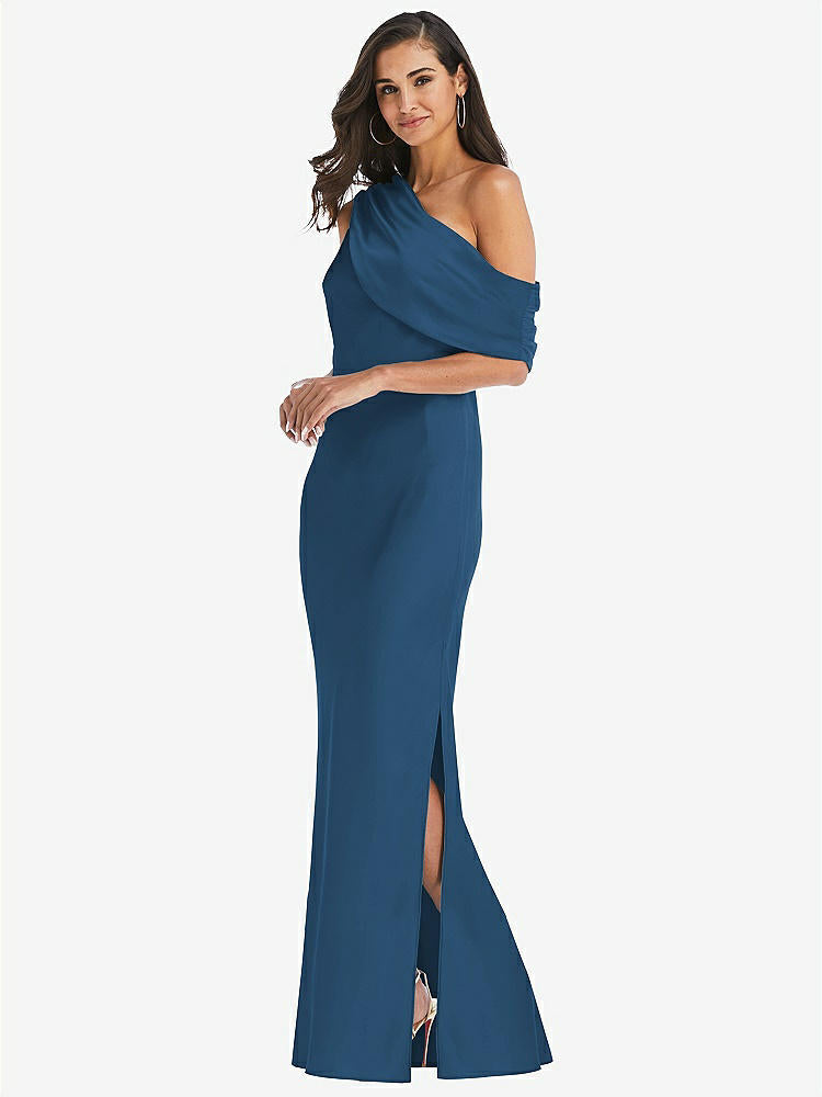 【STYLE: 8210】Draped One-Shoulder Convertible Maxi Slip Dress【COLOR: Dusk Blue】