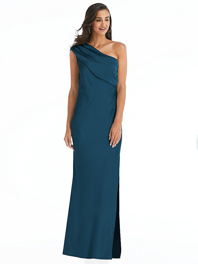 【STYLE: 8210】Draped One-Shoulder Convertible Maxi Slip Dress【COLOR: Atlantic Blue】