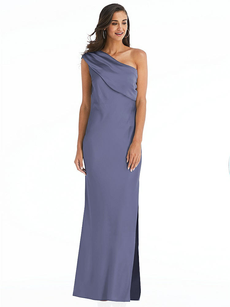 【STYLE: 8210】Draped One-Shoulder Convertible Maxi Slip Dress【COLOR: French Blue】