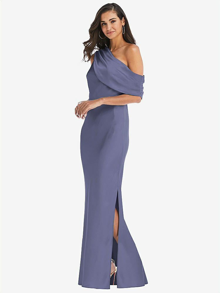 【STYLE: 8210】Draped One-Shoulder Convertible Maxi Slip Dress【COLOR: French Blue】