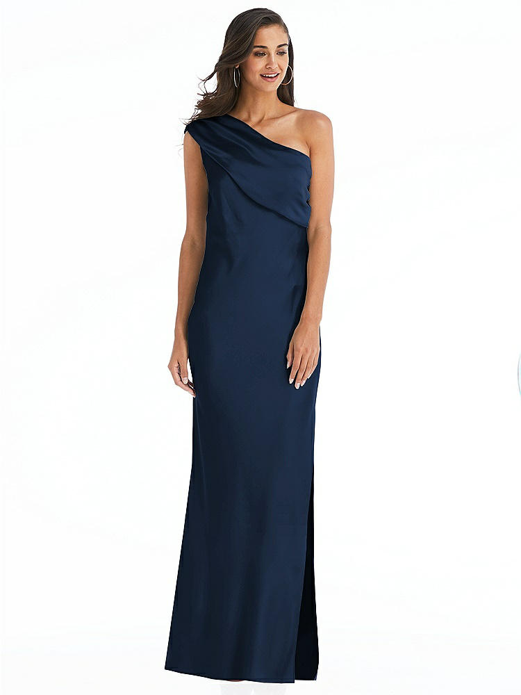 【STYLE: 8210】Draped One-Shoulder Convertible Maxi Slip Dress【COLOR: Midnight Navy】