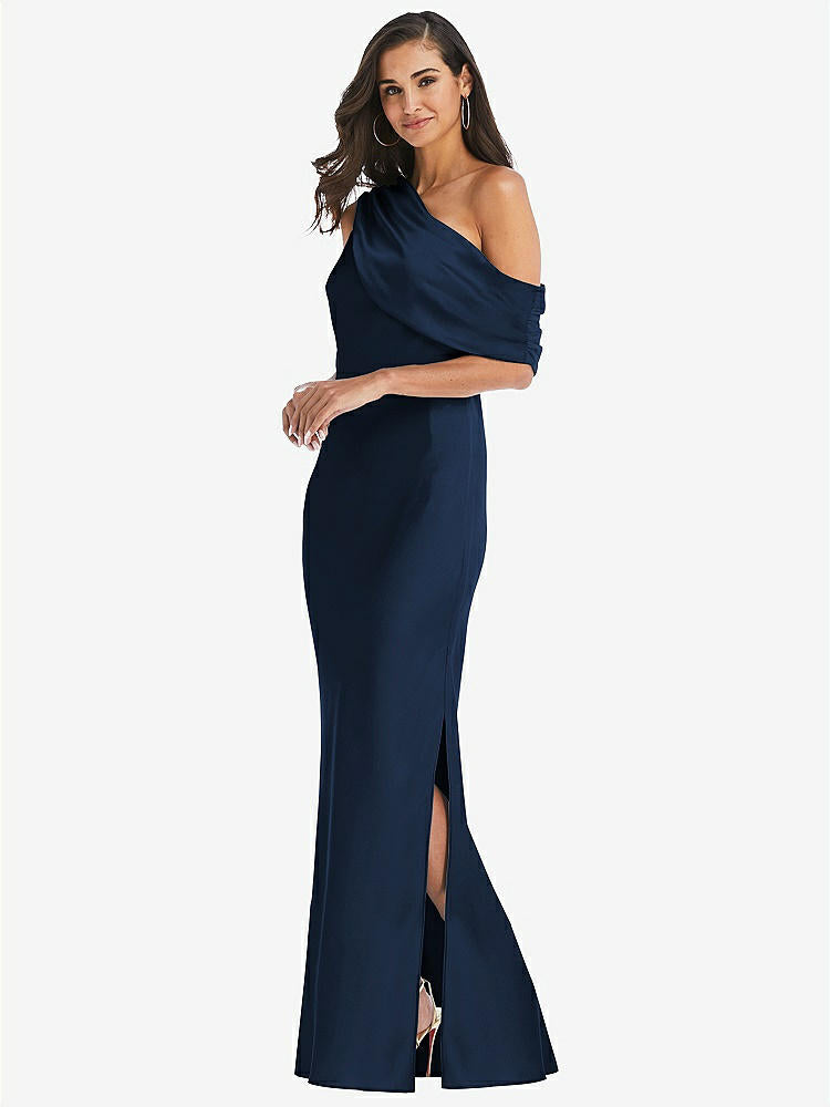 【STYLE: 8210】Draped One-Shoulder Convertible Maxi Slip Dress【COLOR: Midnight Navy】