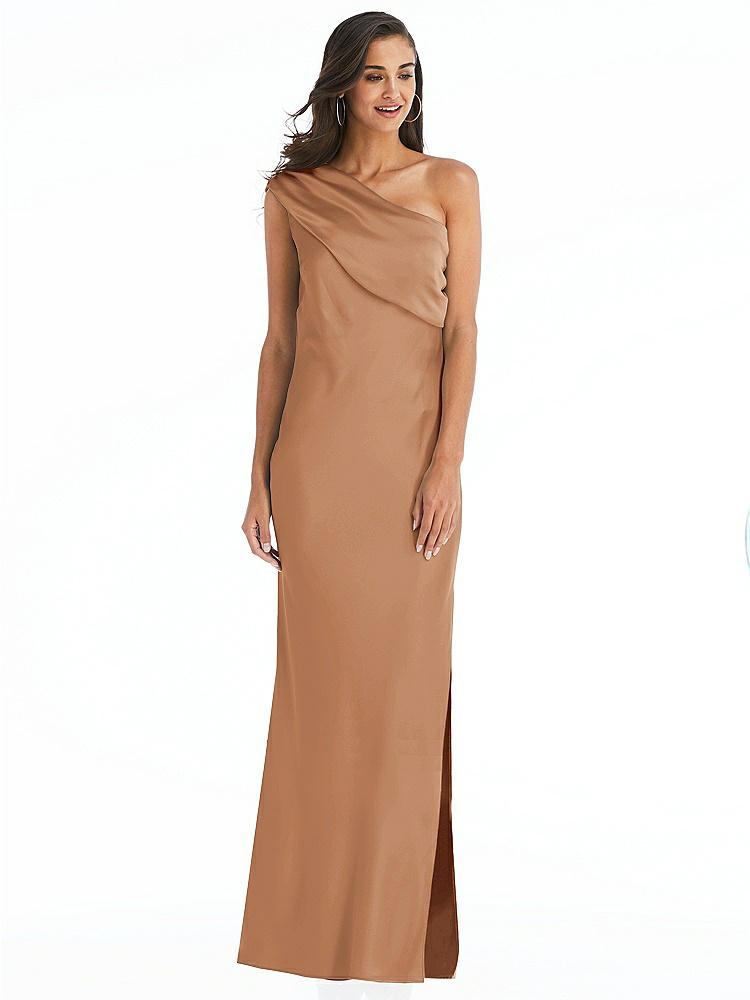【STYLE: 8210】Draped One-Shoulder Convertible Maxi Slip Dress【COLOR: Toffee】