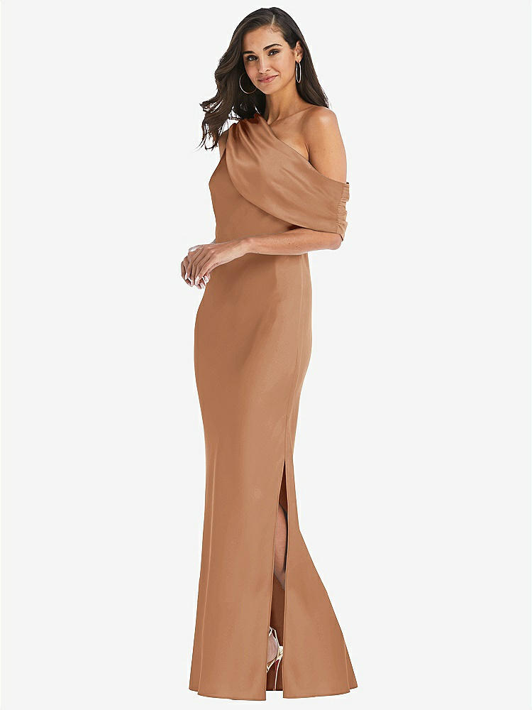 【STYLE: 8210】Draped One-Shoulder Convertible Maxi Slip Dress【COLOR: Toffee】