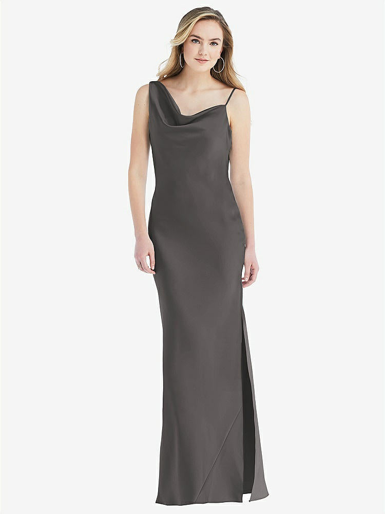 【STYLE: 8211】アシンメトリー カウル マキシ スリップ ドレス【COLOR: Caviar Gray】【SIZE: 00-30W】