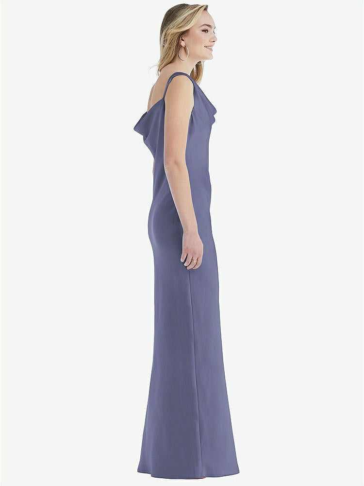【STYLE: 8211】Asymmetrical One-Shoulder Cowl Maxi Slip Dress【COLOR: French Blue】