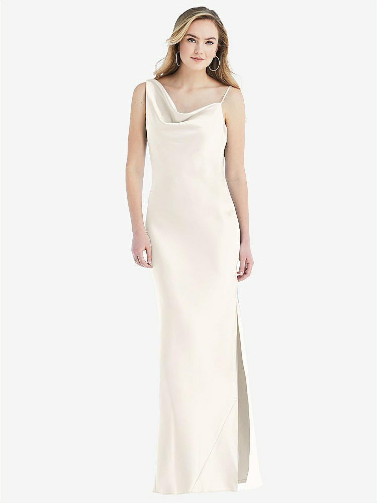 【STYLE: 8211】Asymmetrical One-Shoulder Cowl Maxi Slip Dress【COLOR: Ivory】