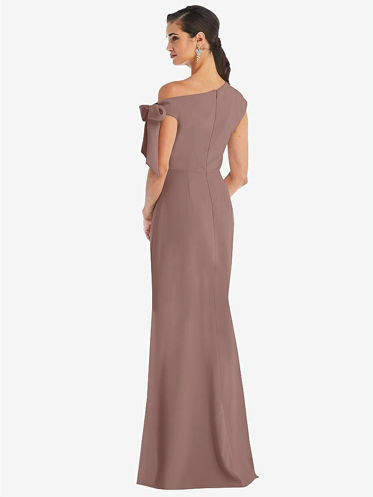 【STYLE: 3073】Off-the-Shoulder Tie Detail Trumpet Gown with Front Slit【COLOR: Sienna】