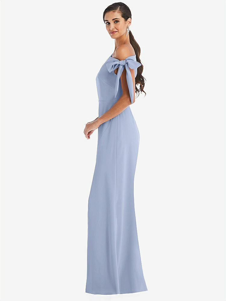 【NEW】【STYLE: 3073】オフショルダー ネクタイ 詳細 トランペット ガウン 前面 スリット【COLOR: Sky Blue】【SIZE: 00-18W】