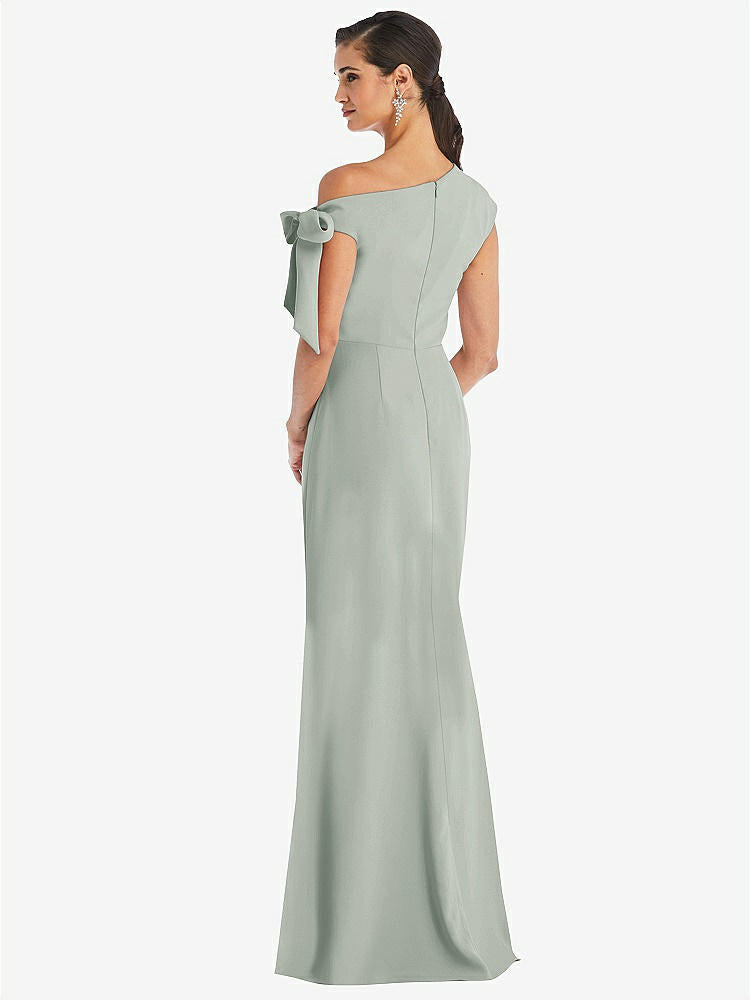 【NEW】【STYLE: 3073】オフショルダー ネクタイ 詳細 トランペット ガウン 前面 スリット【COLOR: Willow Green】【SIZE: 00-18W】