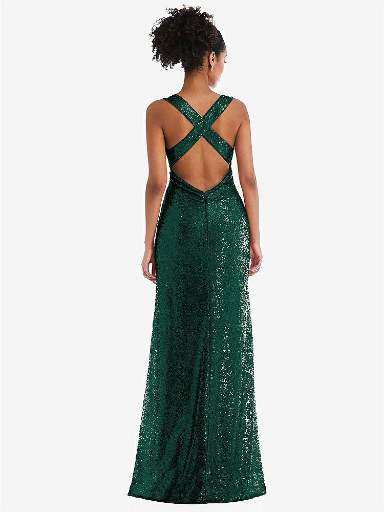 【STYLE: TH081】Open-Neck Criss Cross Back Sequin Maxi Dress【COLOR: Hunter Green】