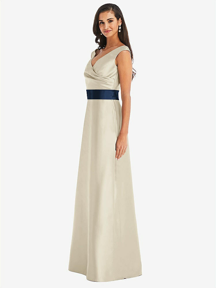 【STYLE: D811】オフショルダー ドレープ ラップ サテン マキシ ドレス