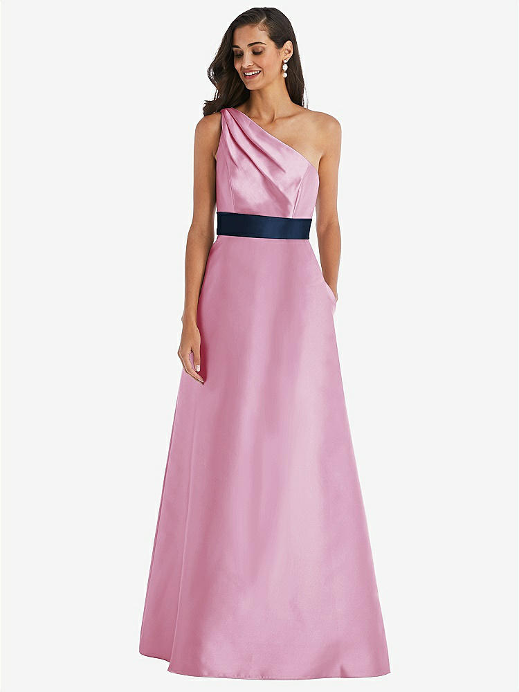 【STYLE: D815】ドレープ ワンショルダー サテン マキシ ドレス