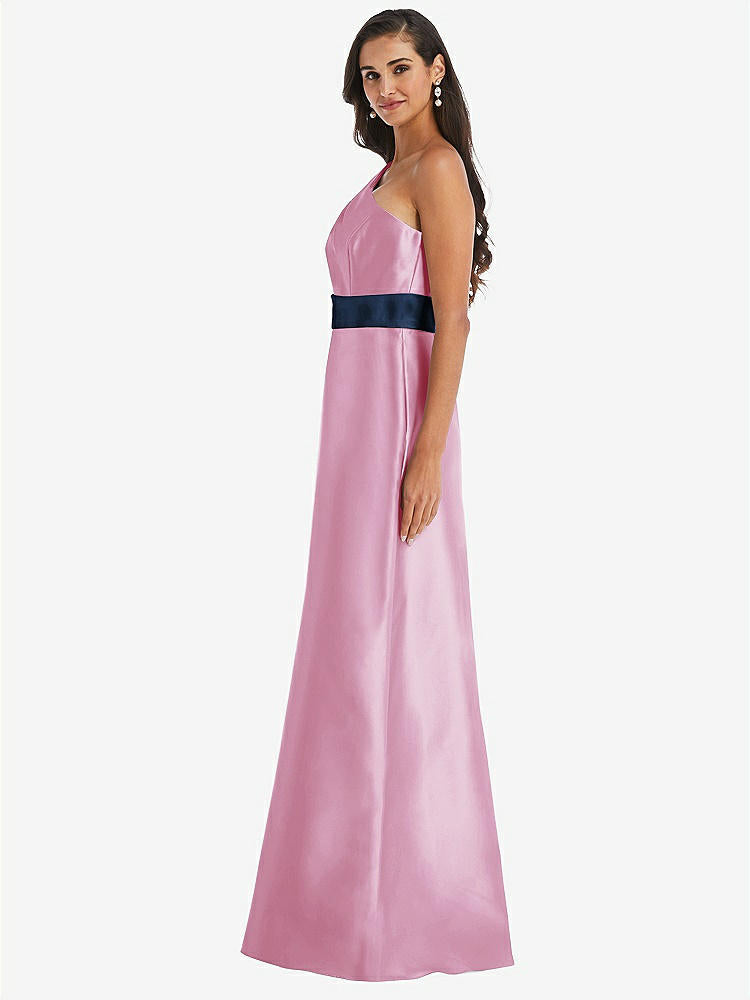 【STYLE: D815】ドレープ ワンショルダー サテン マキシ ドレス