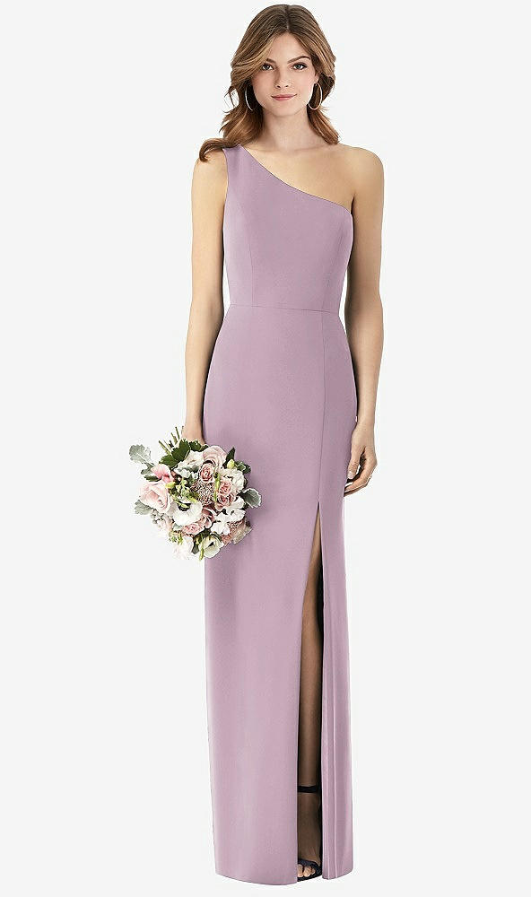 【STYLE: TH087】One-Shoulder Crepe Trumpet Gown with Front Slit【COLOR: Suede Rose】