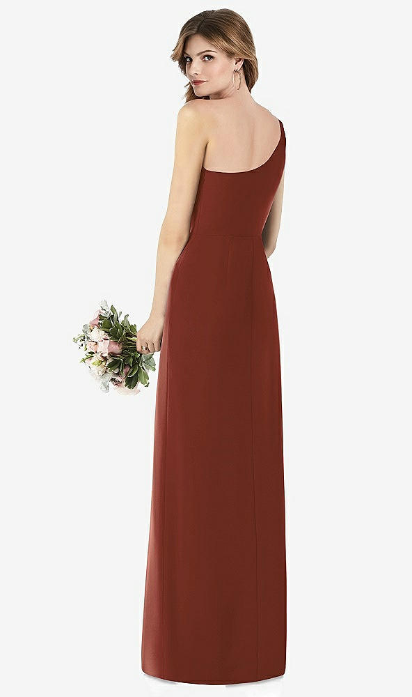 【STYLE: TH087】One-Shoulder Crepe Trumpet Gown with Front Slit【COLOR: Auburn Moon】