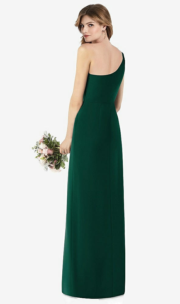 【STYLE: TH087】One-Shoulder Crepe Trumpet Gown with Front Slit【COLOR: Hunter Green】