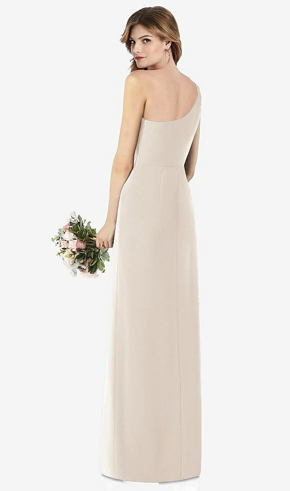 【STYLE: TH087】One-Shoulder Crepe Trumpet Gown with Front Slit【COLOR: Oat】