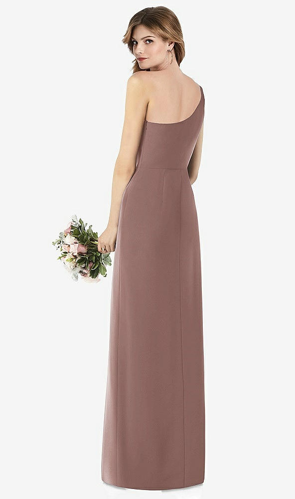 【STYLE: TH087】One-Shoulder Crepe Trumpet Gown with Front Slit【COLOR: Sienna】
