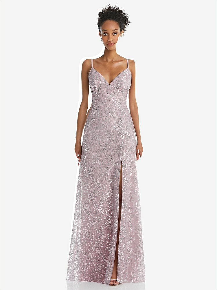 【STYLE: TH084】V-Neck Metallic Lace Maxi Dress with Adjustable Straps【COLOR: Suede Rose】