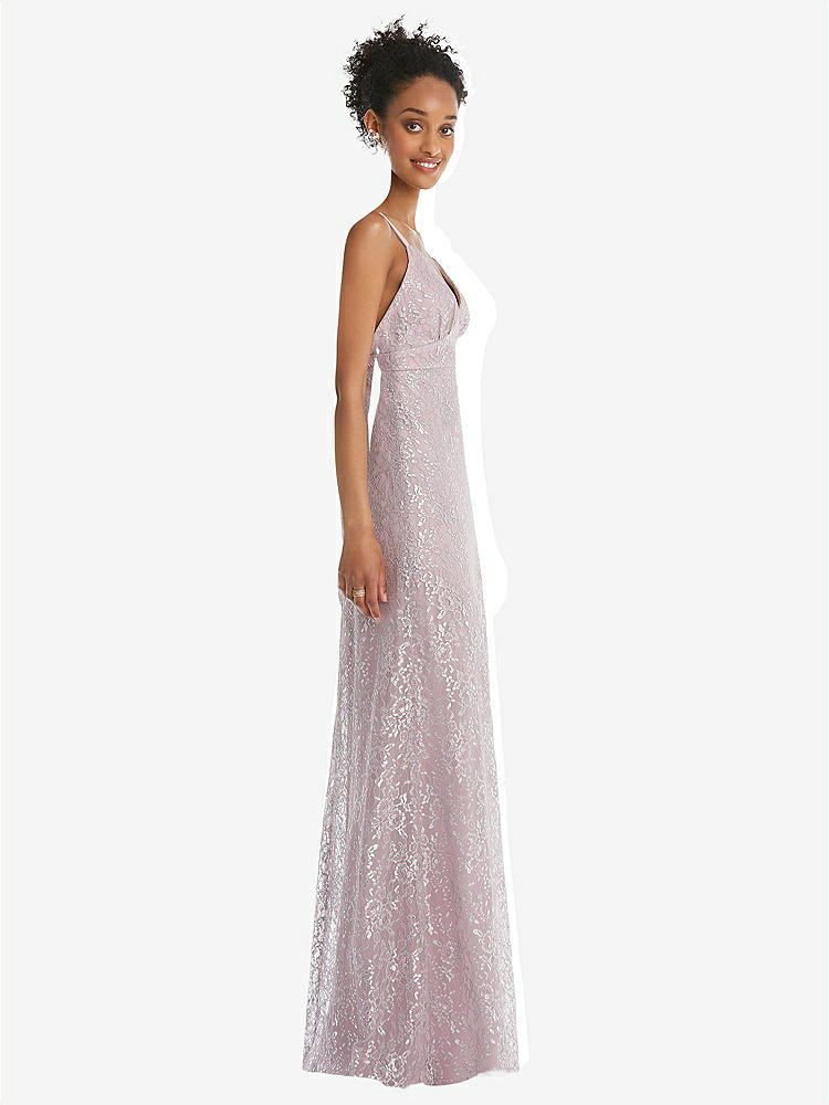 【STYLE: TH084】V-Neck Metallic Lace Maxi Dress with Adjustable Straps【COLOR: Suede Rose】