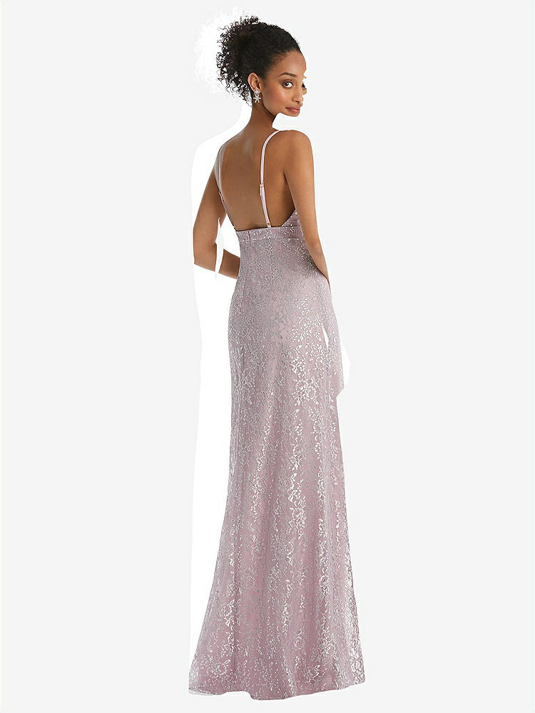 【STYLE: TH084】V-Neck Metallic Lace Maxi Dress with Adjustable Straps【COLOR: Suede Rose】