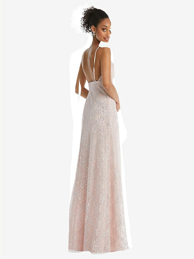 【STYLE: TH084】V-Neck Metallic Lace Maxi Dress with Adjustable Straps【COLOR: Blush】